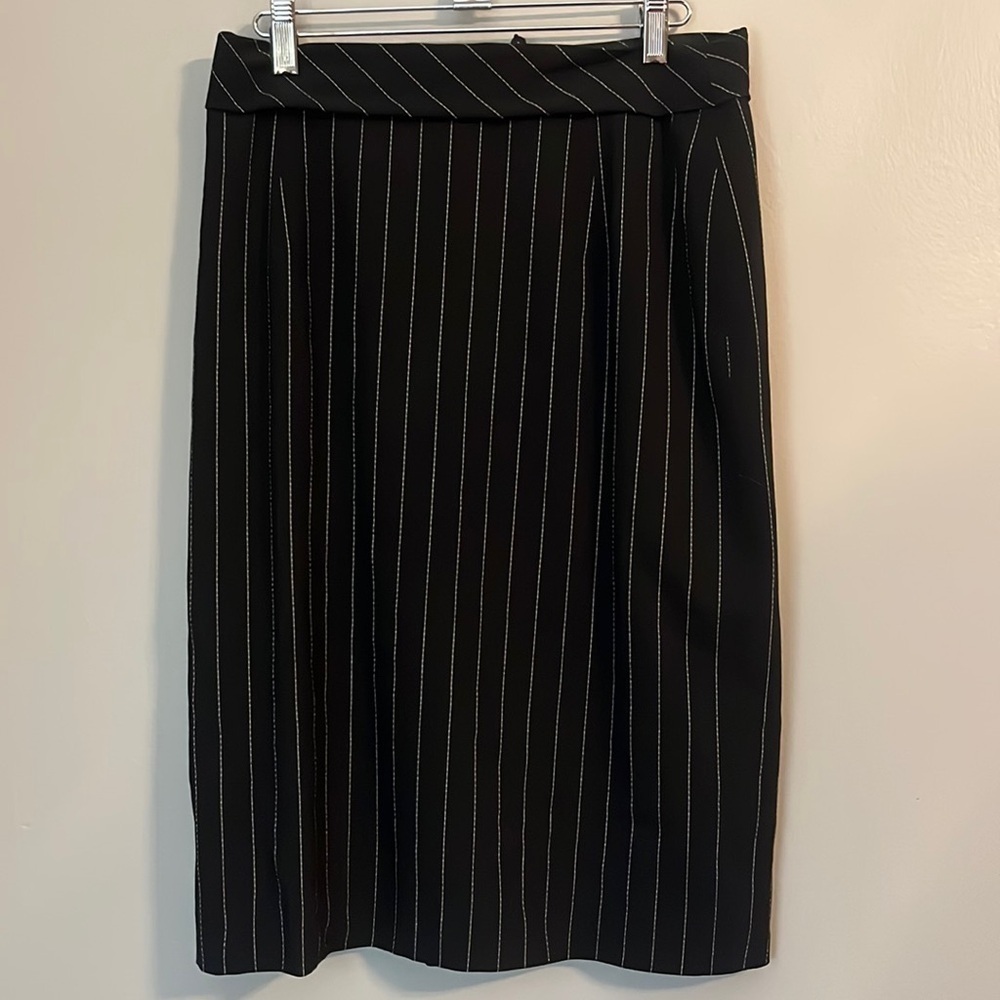 Mondi Vintage Wool Black with White Pinstripe A-Line Skirt Size 42EU, 6/8US